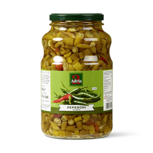 Peperoni, scharf, Ringe, grün mit 5-10 % rot